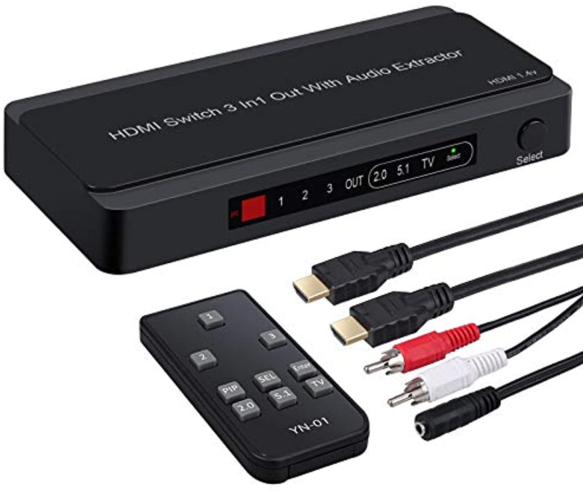 3 Port HDMI Switch with Audio Extractor 3x1 Converter Analog Optical Toslink SPDIF Output Support 4K 3D 1080P.  (NC)