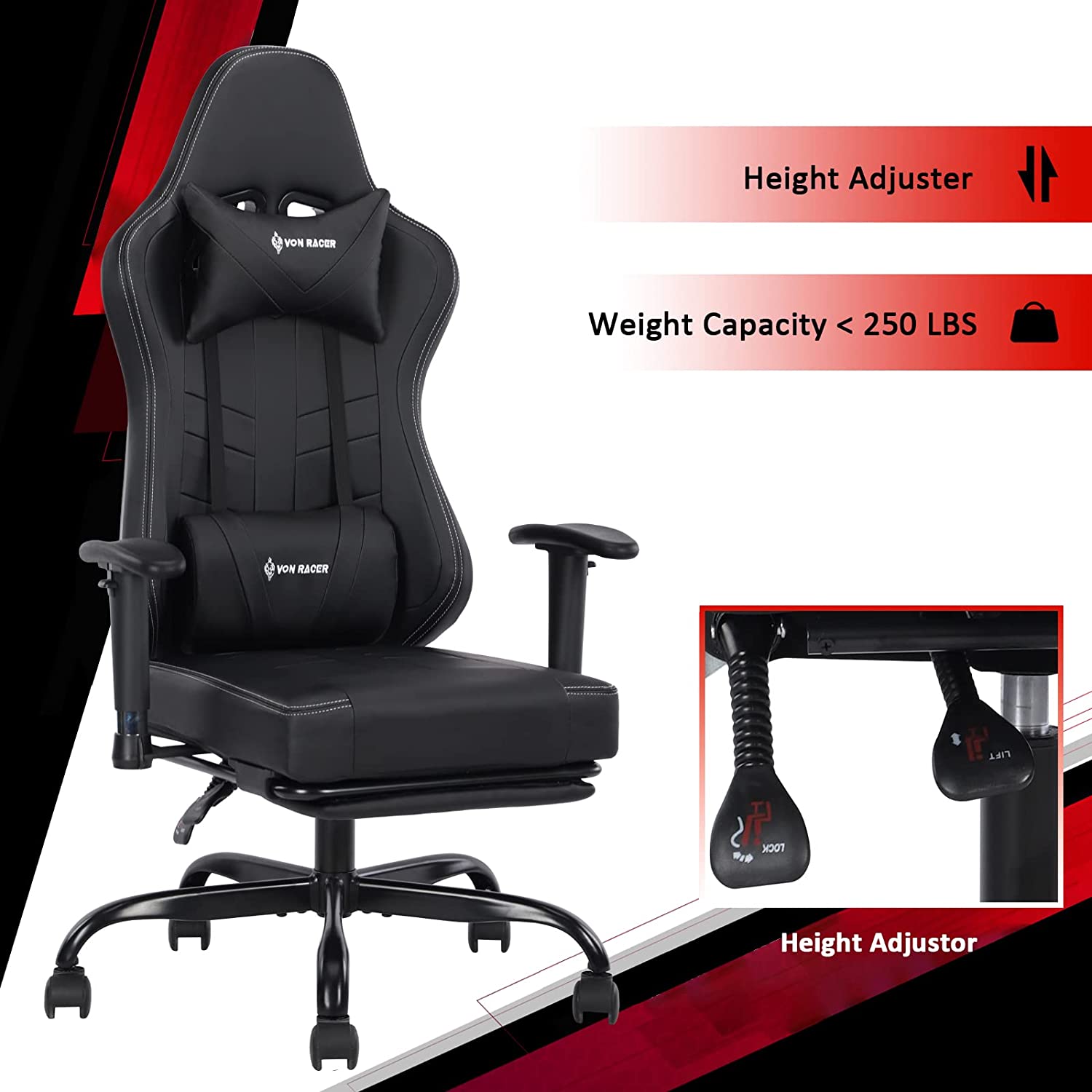 VON RACER Gaming Chair Massage with Footrest Gamer Chair Ergonomic Gaming Chair for Adults (NC)