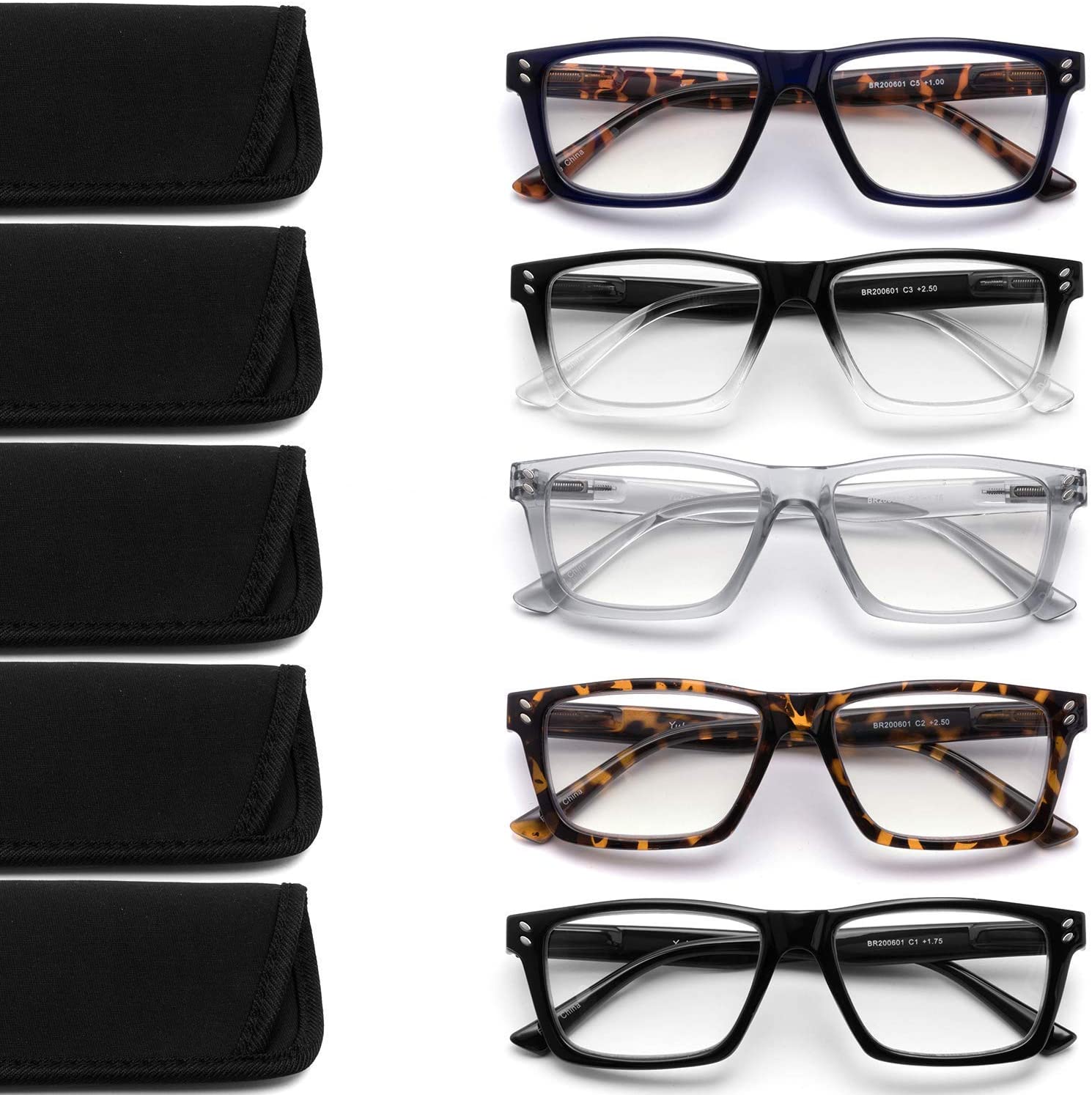 5 Pack Reading Glasses Blue Light Blocking (+1.75) for men & women - e4cents