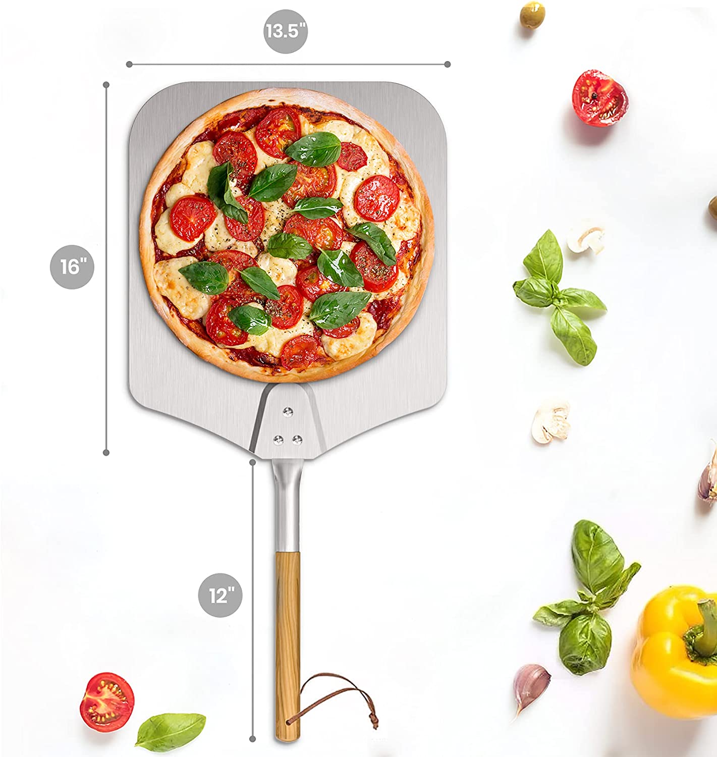 Onlyfire Large Aluminum Pizza Peel, with Wooden Handle, 13.5" x 16" for Baking Handmade Pizza, 28" Overall, for Any Outdoor Or Indoor Pizza Grill Oven. - e4cents