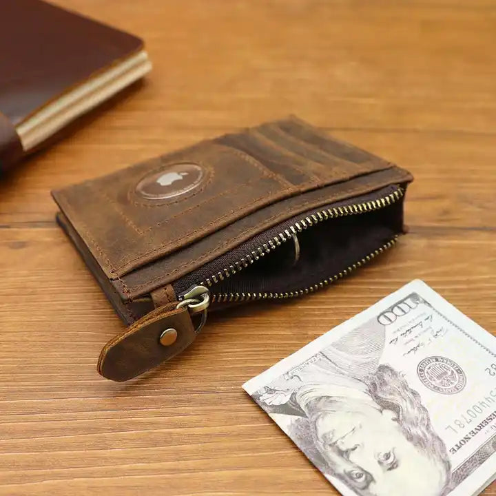 Premium Genuine Leather Wallet with Integrated Apple AirTag Case