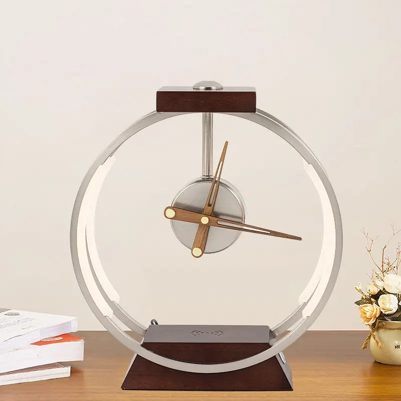 Dimmable Lamp Luxury Clock Wooden Base Desk Lamp With USB Qi Wireless Charger.