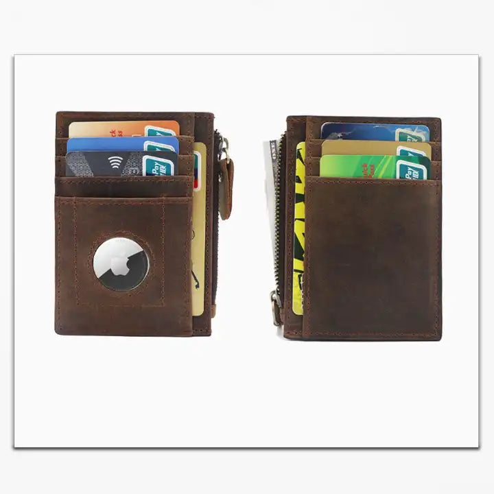 Premium Genuine Leather Wallet with Integrated Apple AirTag Case