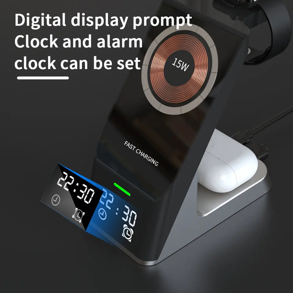 15W 6 in 1 Wireless Magnetic Charger with Control Alarm Clock Time - (NC)