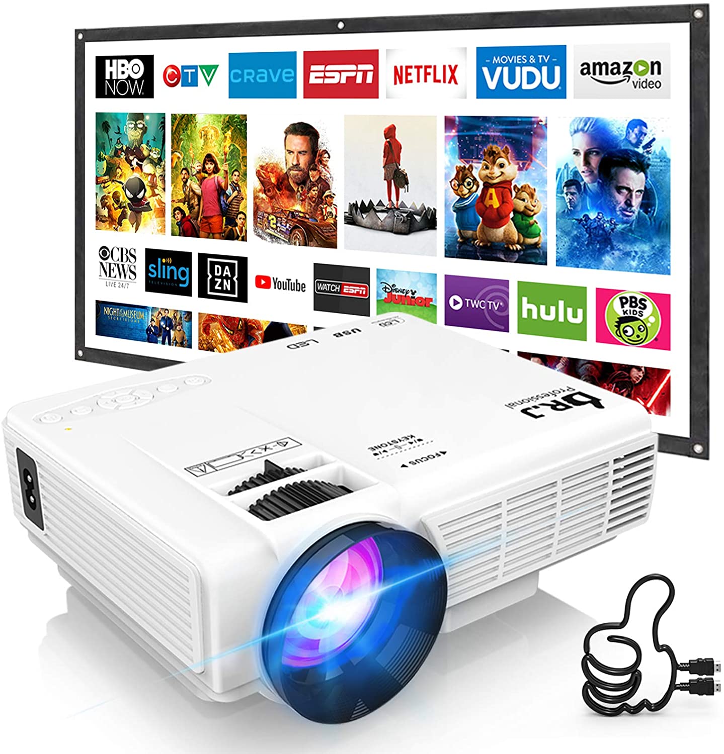 Dr. J Professional Projector with 100Inch Projector Screen - e4cents
