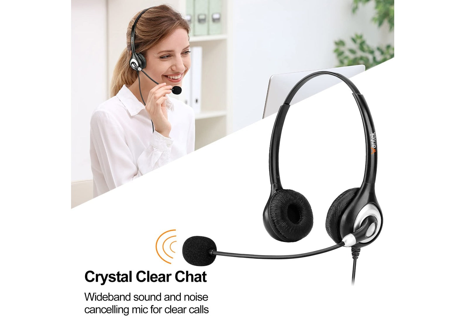 USB Headset with Microphone Noise Cancelling and in-line Controls