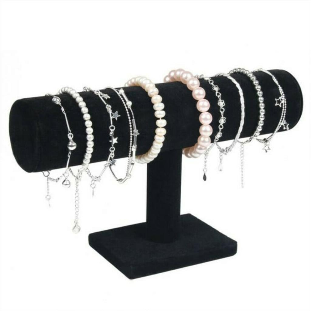 Foraineam 2-Pack Black Velvet T-Bar Jewelry Display Stands Watch Necklace Bracelet Organizer. - e4cents
