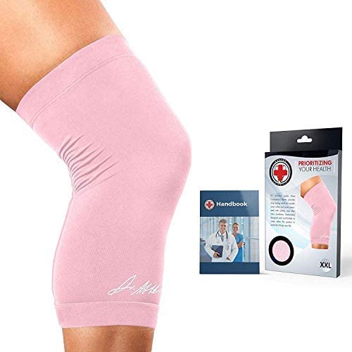 Doctor Developed Ladies Pink Knee Brace/Knee Compression Sleeve/Knee Support for Women & Doctor Written Handbook -Guaranteed Relief for Arthritis, Tendonitis, Injury Support, Running (XL) - e