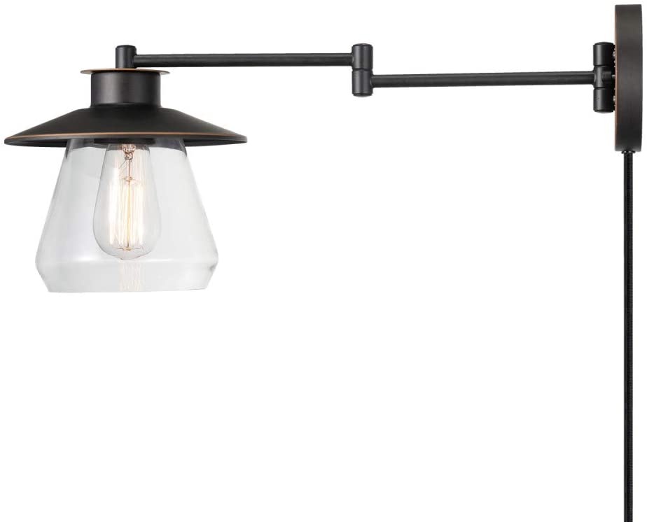 Globe Electric 51543 Nate 1-Light Plug-in or Hardwire Swing Arm Wall Sconce.
