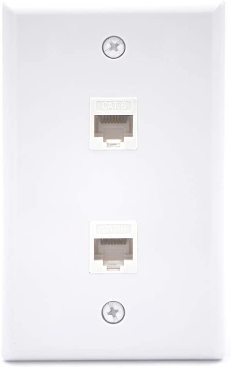 VCE 2 Port Cat6 Female to Female Wall Plate, RJ45 Keystone Jack Inline Coupler FacePlates - White - e4cents