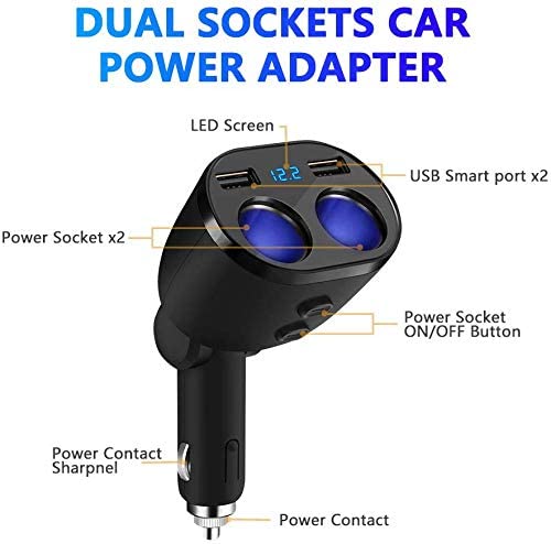 Rocketek USB Car Charger Splitter Adapter, 2 Socket Cigarette Lighter Multi Power Outlet 12V/24V 80W DC - e4cents