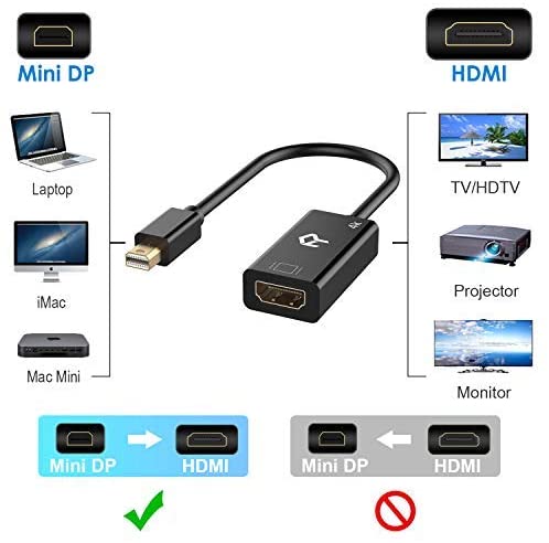 Rankie Mini DisplayPort (Mini DP) (Thunderbolt) to HDMI Adapter, 4K Ready, Black - e4cents