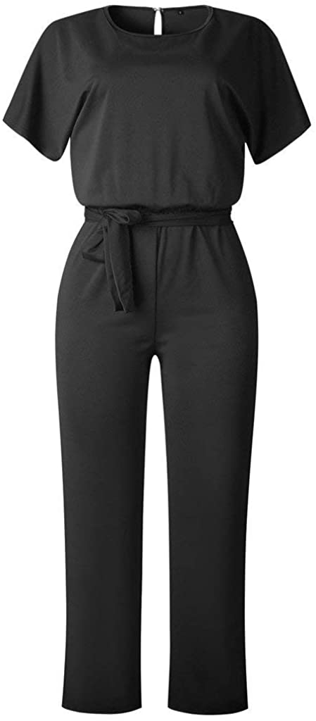 Womens Short Sleeve Sexy Semi Formal Cocktail One-Piece Jumpsuit (Black) - e4cents