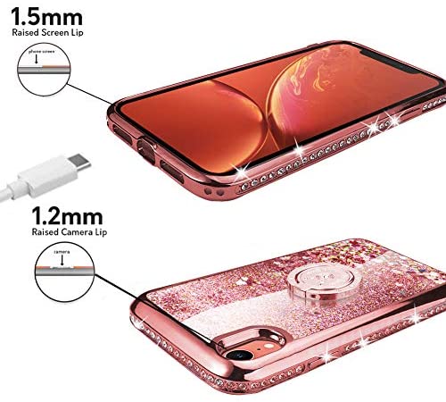 Silverback iPhone Xs max Case, Moving Liquid Holographic Sparkle Glitter Case with Kickstand. - Rose Gold. - e4cents