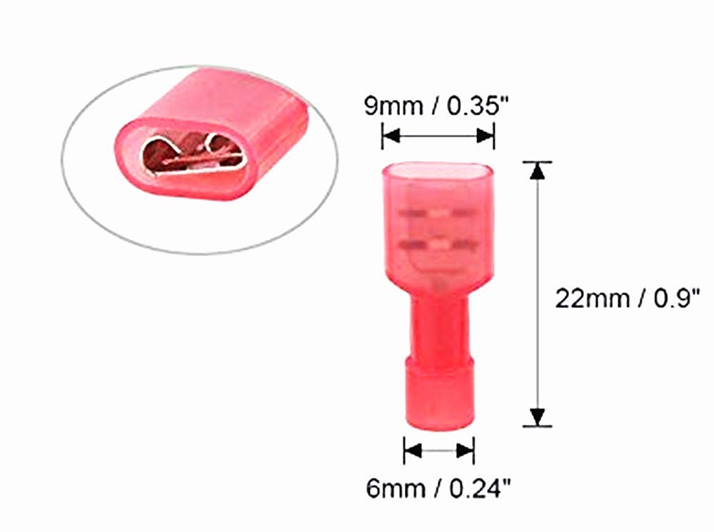 Fully Insulated Female Spade Connector Quick Disconnect Wire Spade Crimp Terminal Pack of 100 (Female Red 22-16). - e4cents