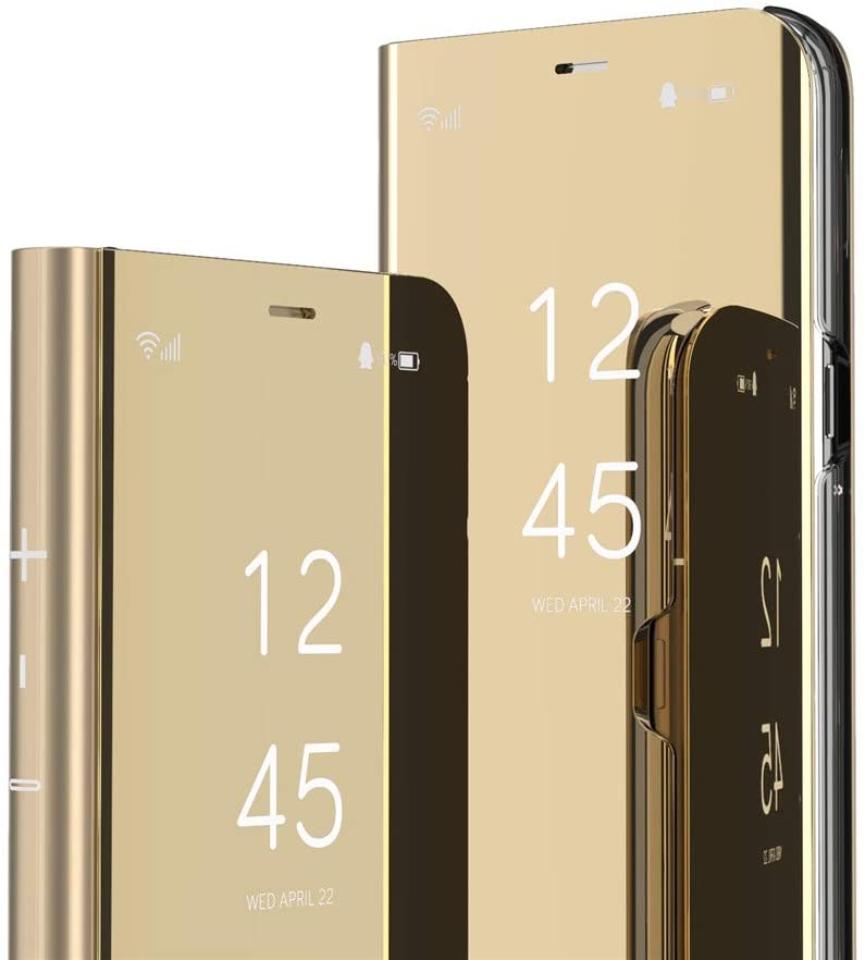 Asdsin for Galaxy A20S Case Slim Stylish Luxury Make Up Mirror Case Multi-Function Flip - GOLD - e4cents