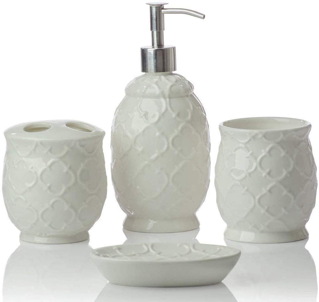 Designer 4-Piece Ceramic Bath Accessory Set - e4cents