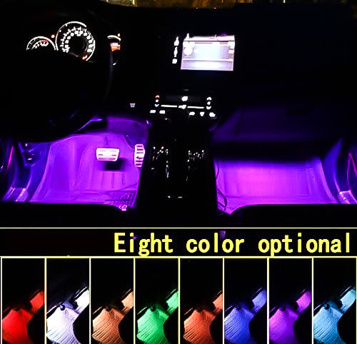 FREE 4 Pieces DC 12V Multicolor Car Interior Music Light LED Underdash Lighting Kit with Sound Active Function and Wireless Remote Control Including Car Charger.  (LNC)