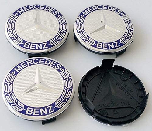 Searlleng 4 Pieces 75mm Dark Blue Center Wheel Hub Caps for Mercedes-Benz,Applicable to All Models . (NC)