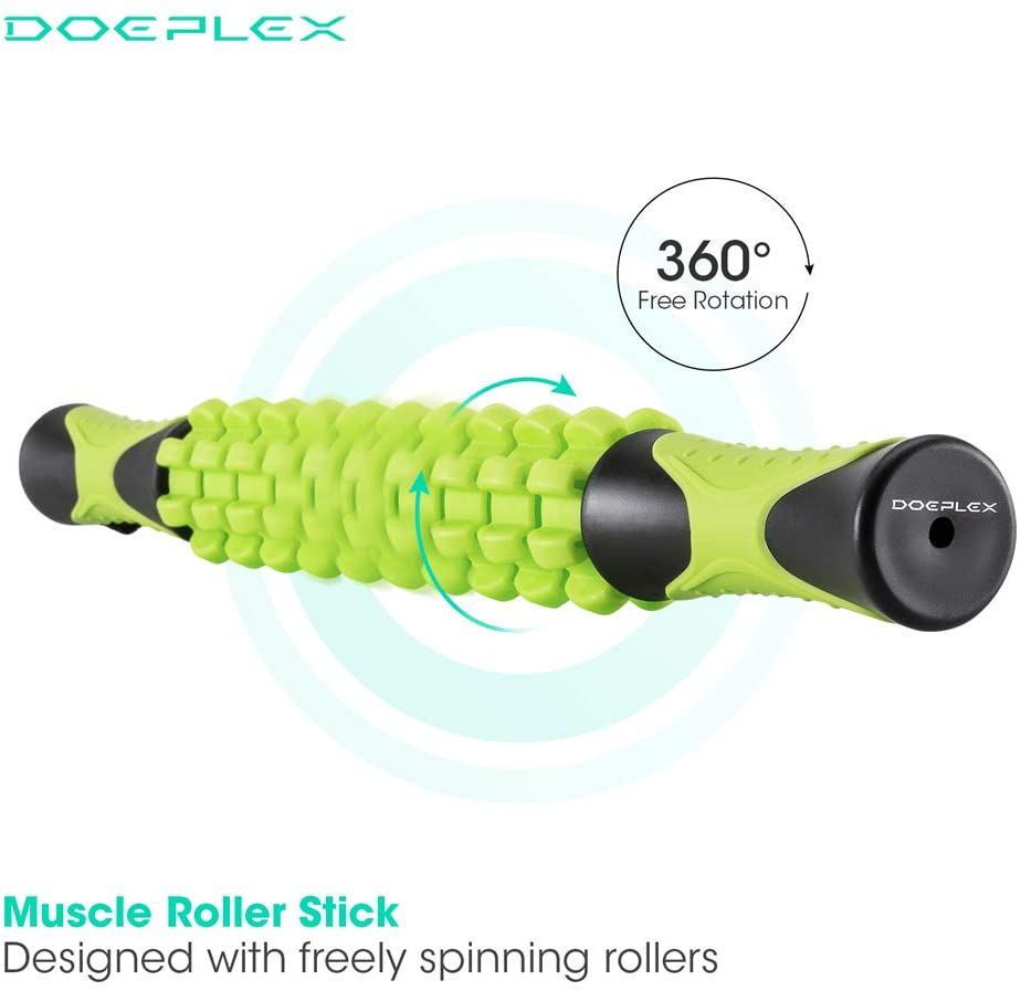 Doeplex Muscle Roller Massage Stick for Athletes, 17.5" Body Massager Soreness, Cramping Pain & Tightness Relief Helps Legs & Back Recovery Tools, Travel Size (Standard-Green) - e4cents