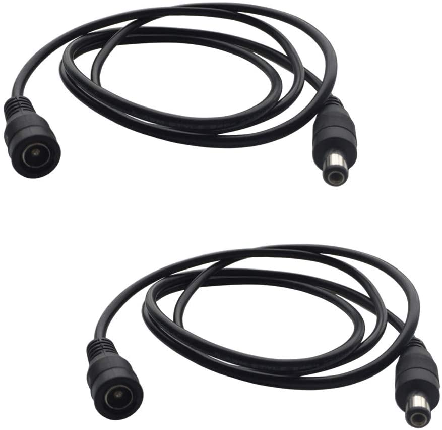 2pcs 1 Meter 2.1mm x 5.5mm DC 12V Adapter Cable DC Plug Extension Cable Male to Female Black - e4cents