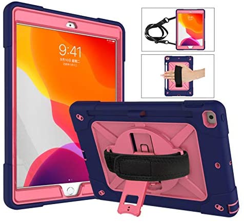 Apple iPad 7th/8th Generation 10.2 inches iPad Case -  3 Layer Heavy Duty Shockproof Rugged Protective Case - B-Navy Rosy - e4cents