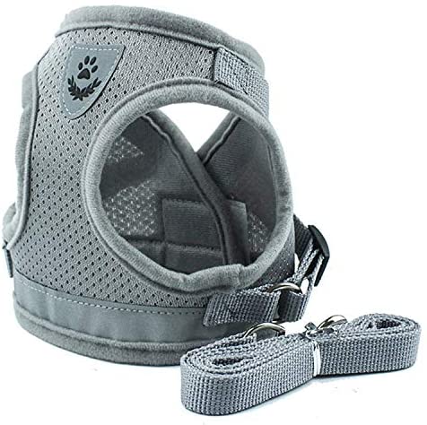 Dog Harness Step-in Mesh Dog Puppy Vest Harness with Leash for Small Dogs Chihuahua Yorkies Gray - e4cents