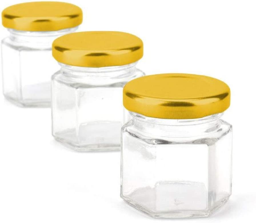30 Pack 1.5oz Mini Hexagon Glass Jars with Gold Lids - .  (NC)