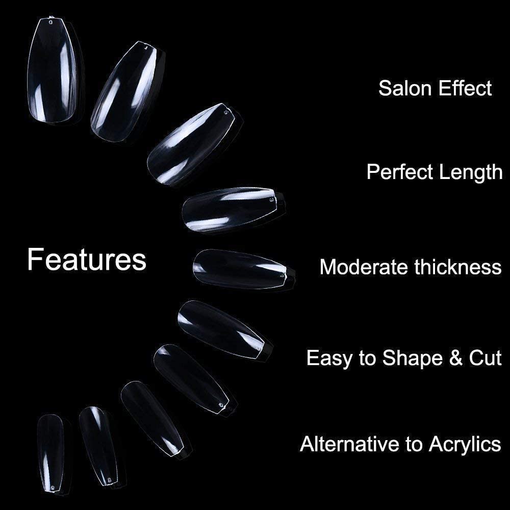 Makartt 500pcs Coffin Nails Tips Press on Nails Clear Full Cover Acrylic Nails False Nail Tips 10 Sizes - e4cents