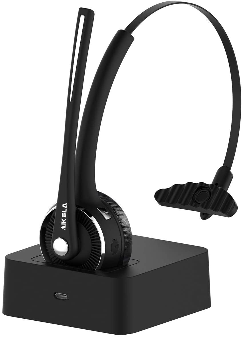 15 Hrs Wireless Headset Talktime  AIKELA V5.0 Bluetooth Headset with Charging Station.for Call Center, Office, Skype.  (LNC)