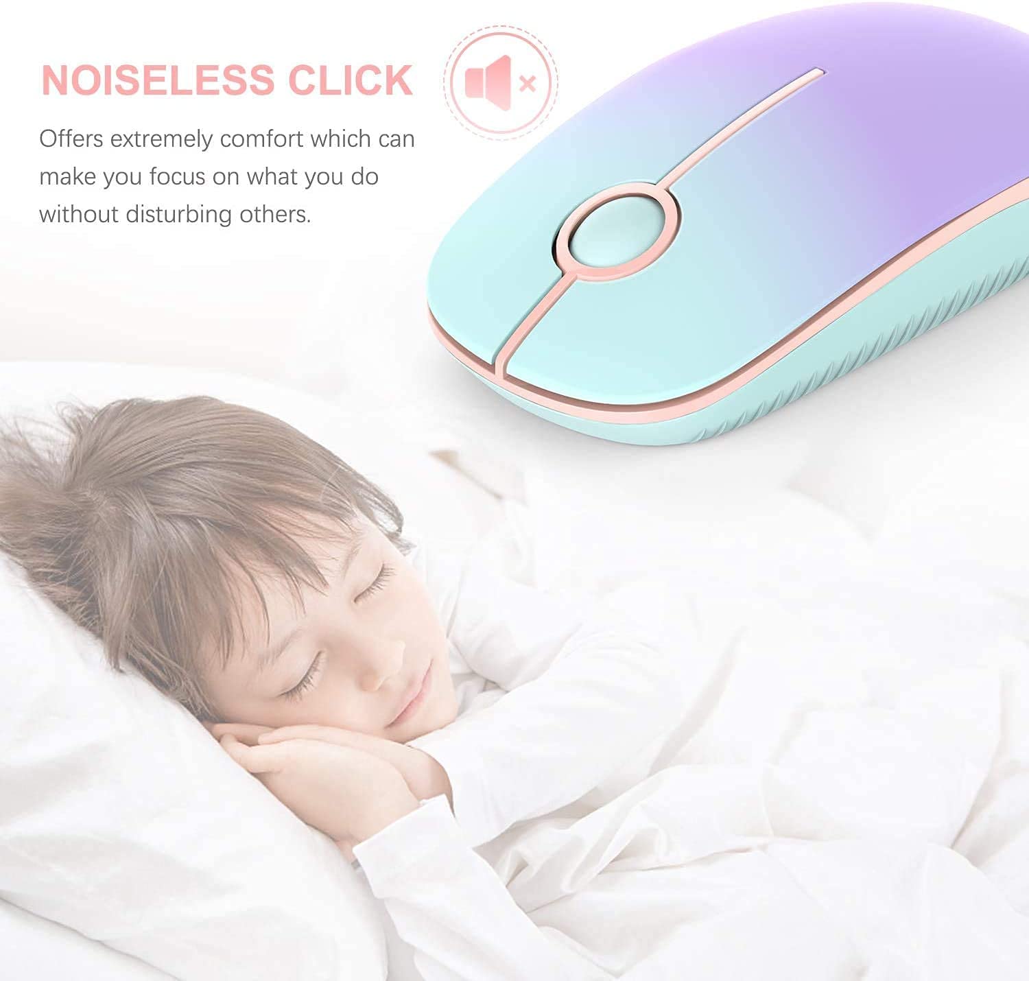 2.4G Slim Wireless Mouse with Nano Receiver, Optical Mice (Mint Green to Purple).  (NC)