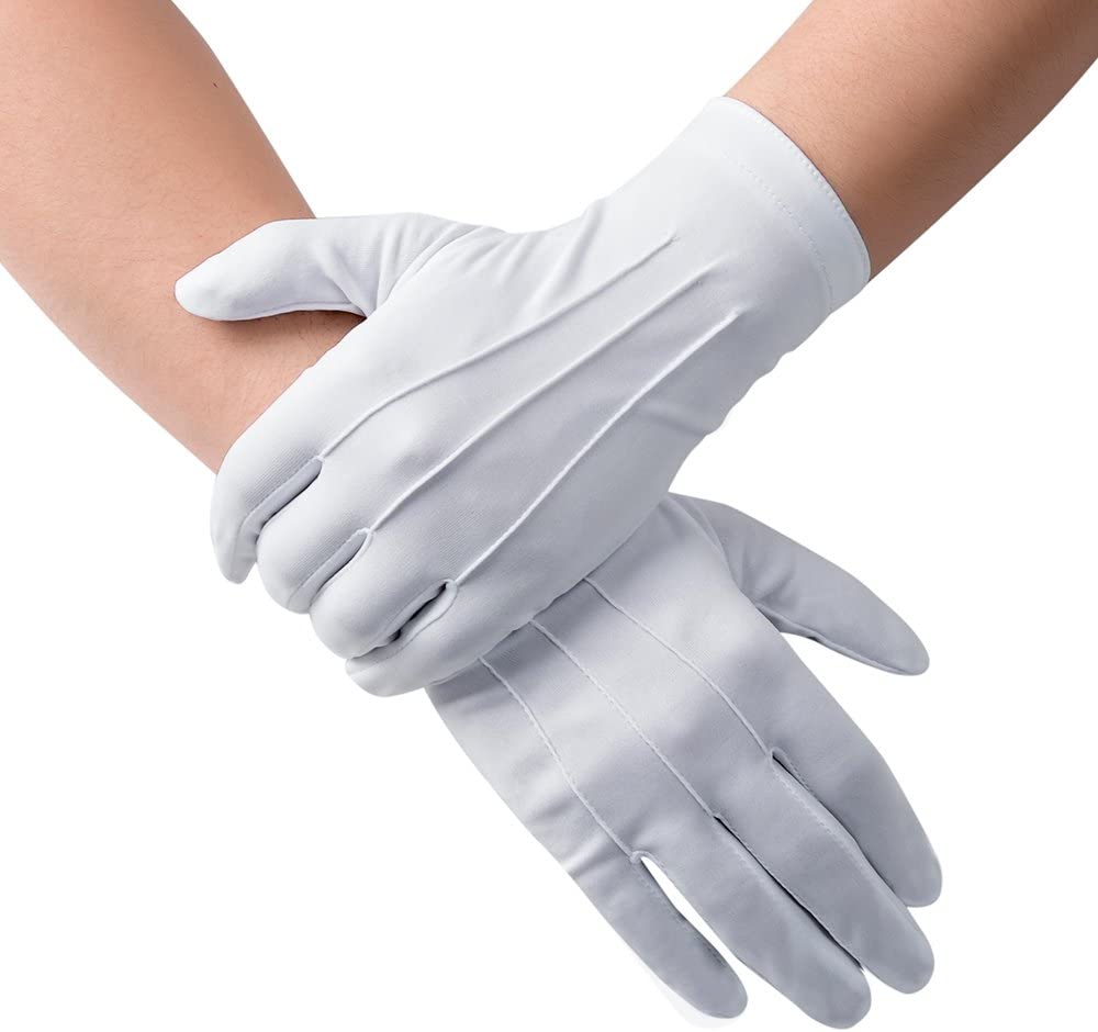 JISEN Men Police Formal Tuxedo Honor Guard Parade Nylon Cotton Gloves 26cm White - e4cents