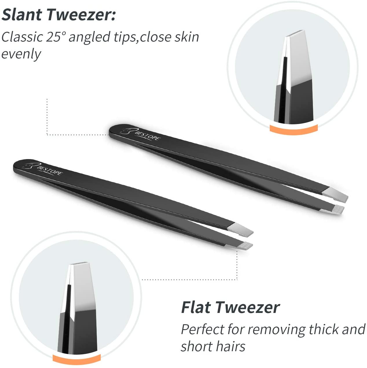 BESTOPE Tweezers Set 6-Piece, Eyebrow Tweezers Scissors Set with Stainless Steel Point Slant Flat Tip - e4cents