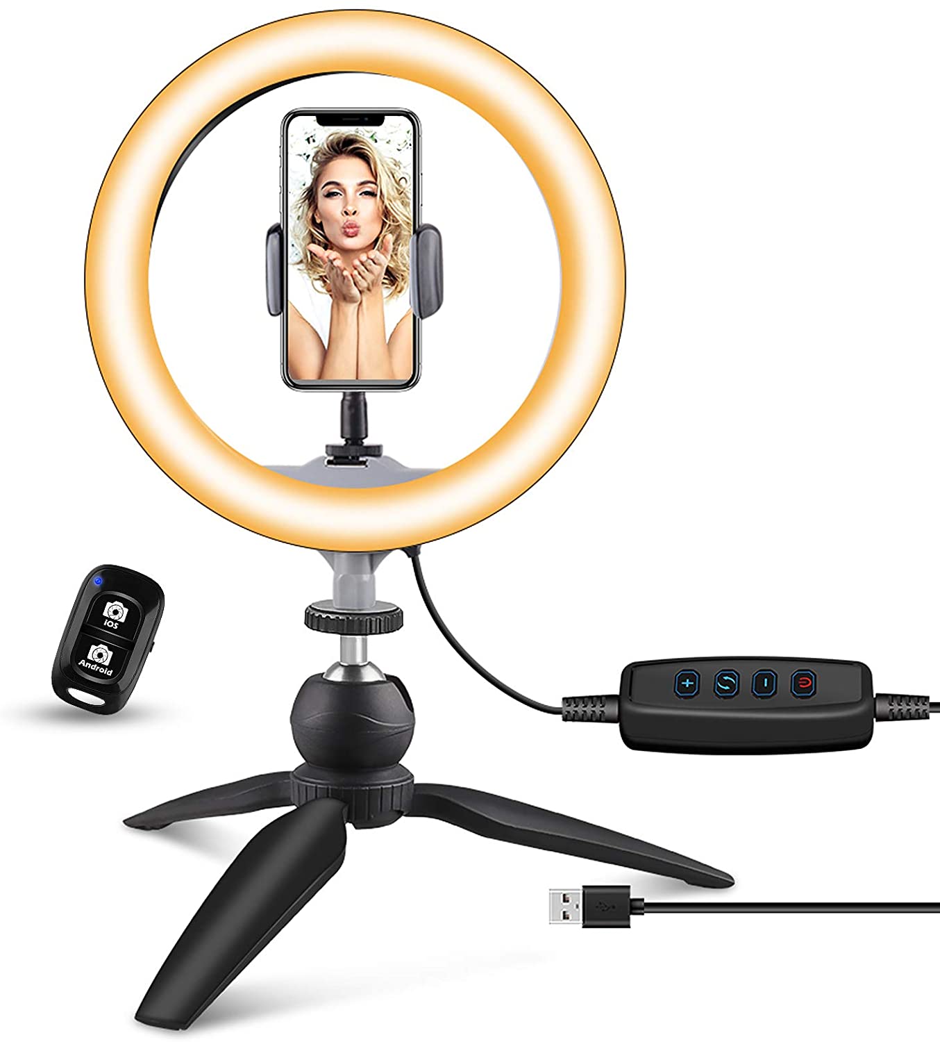 Selfie Ring Light with remote and Flexible Phone Holder. (LNC)