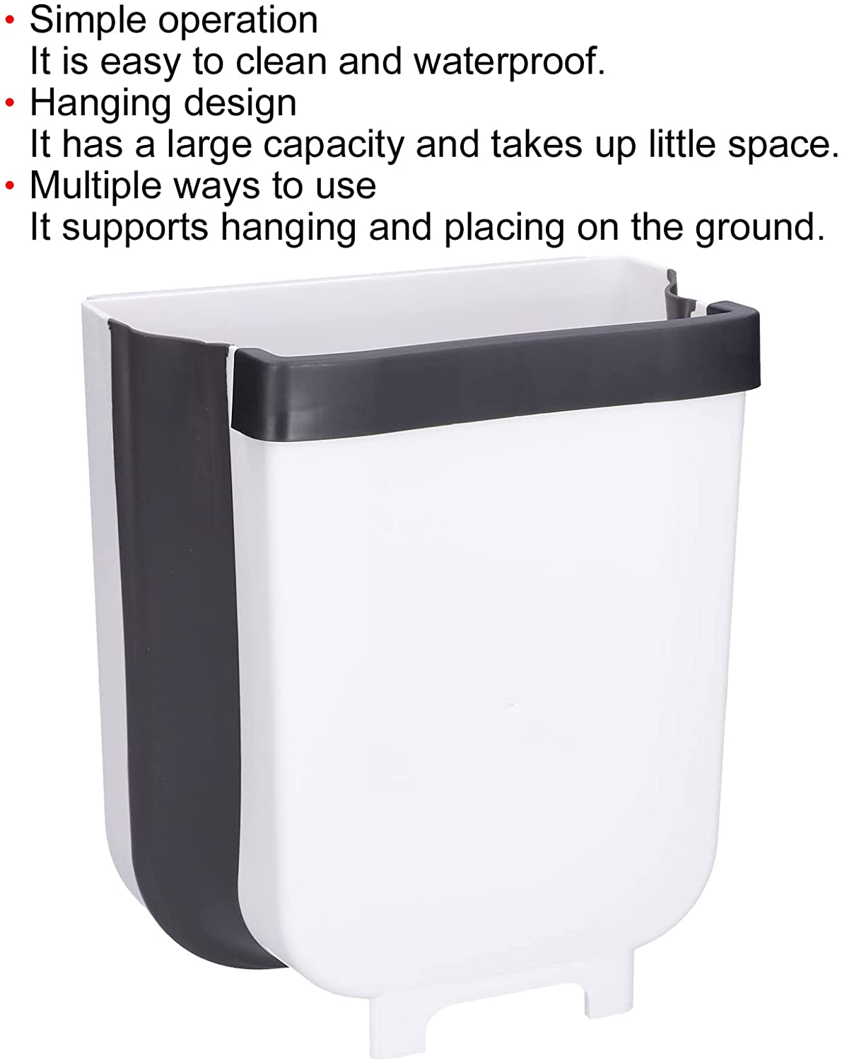 Waste Container, Easy to Clean Practical Hanging Trash Can Foldable for Home for Kitchen AND Bathroom(White)