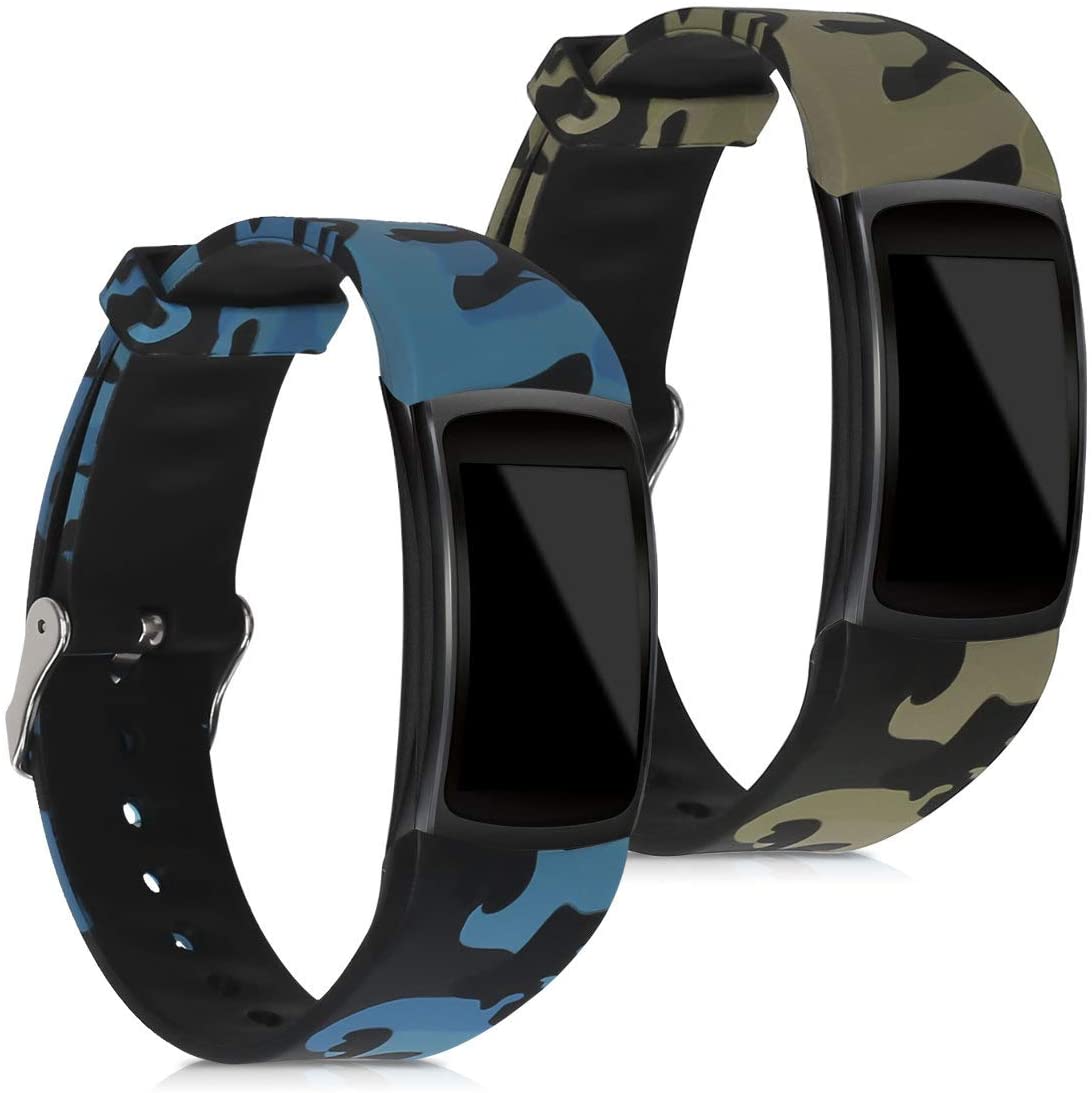 kwmobile Silicone Watch Strap Compatible with Samsung Gear Fit2 / Gear Fit 2 Pro - 2X Band - Camouflage Black/Light Green/Dark Green - e4cents