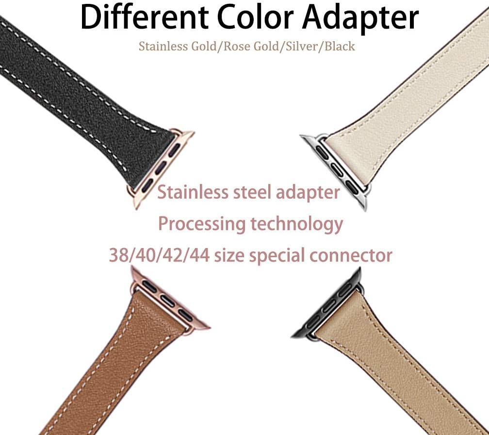 Designed Slim Strap for iWatch Series 7 6 SE 5 4 3 2 1(Black Band+Silver Connector) BLACK