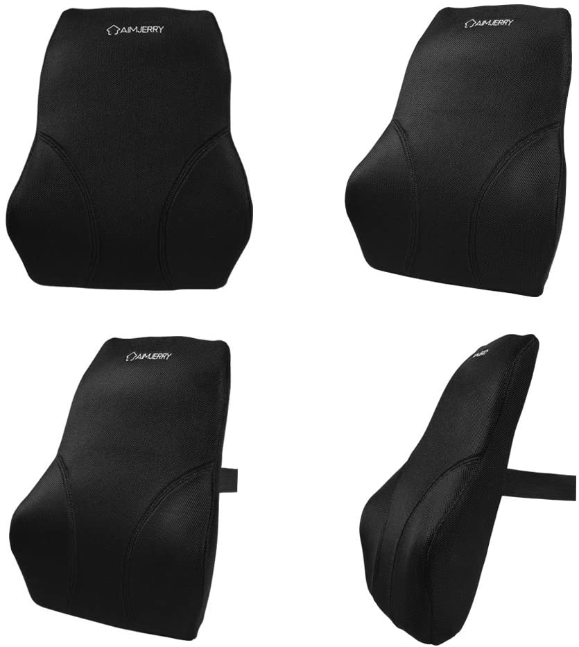 Lumbar Cushion Pillows Memory Foam Lumbar Pillow Chair Cushion for Lower Back Pain,Washable Cover (Black) - e4cents