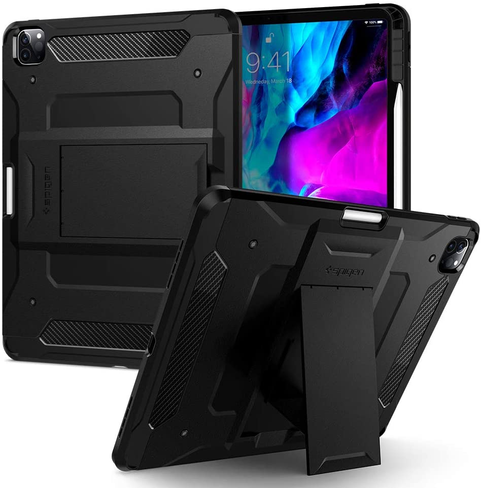Spigen Tough Armor Pro Designed for iPad Pro 12.9 Case with Pencil Holder (2020/2018) - Black - e4cents