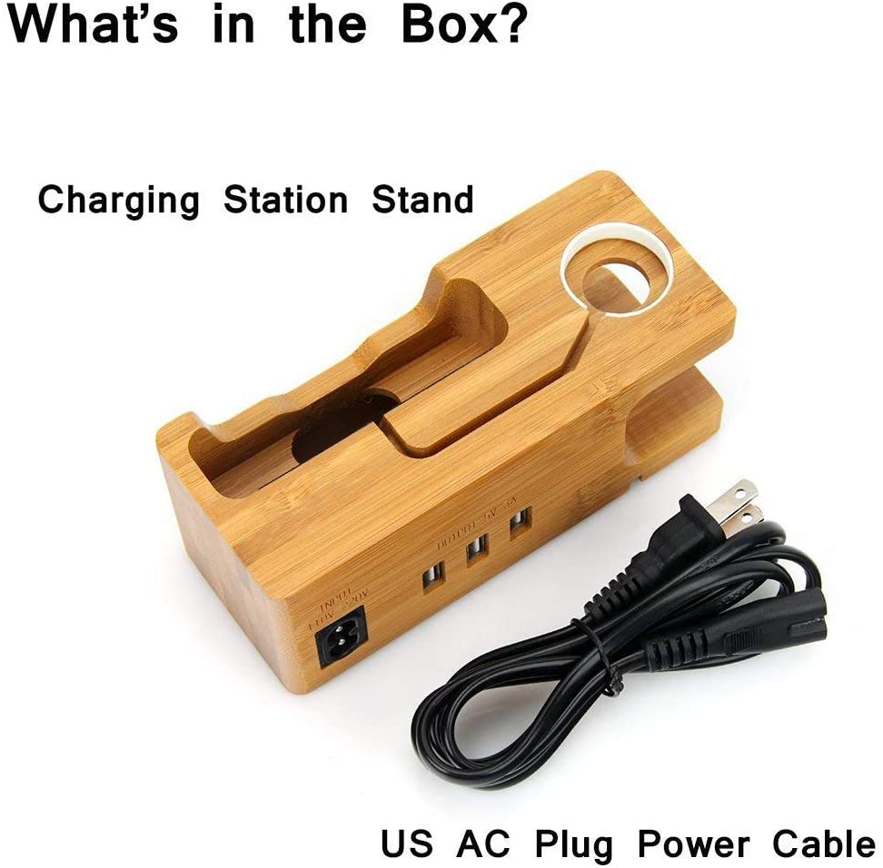 AICase Bamboo Wood USB Charging Station, Desk Stand Charger, 3 USB Ports 3.0 Hub - e4cents