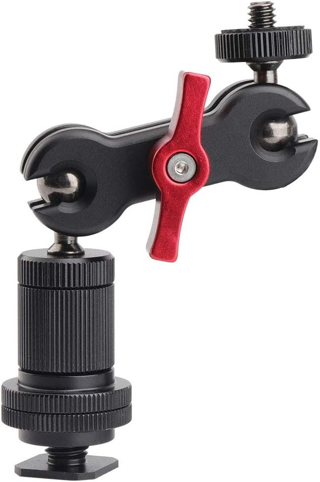 AFVO Mini Magic Arm Double Ballhead with Hot Shoe Mount Adapter for Small Monitors. (NC)