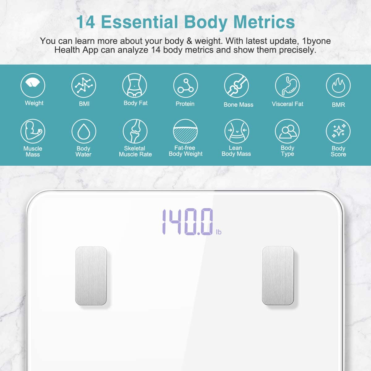 1byone Bluetooth Body Fat Scale with iOS and Android Smartphone App Support - e4cents