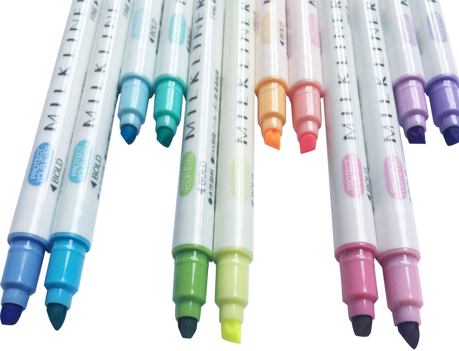Colorful Milk-liner Highlighters Double Sides Writing for Office and School,Pack of 12 - e4cents