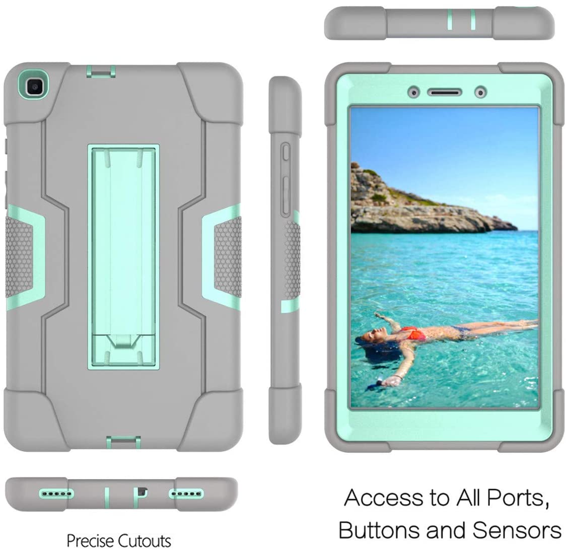(GoKuKi Designed for Galaxy Tab A 8.0 Case 2019 SM-T290 SM-T295, Rugged Case with Kickstand-Gray+Mint Green) - e4cents