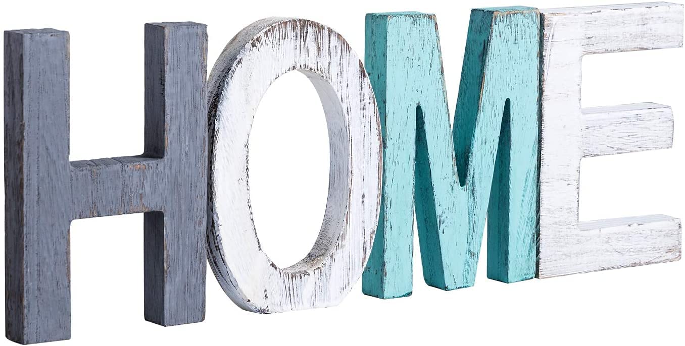 Rustic Multi-color Wood HOME Letter Decorative Sign Standing Cutout Word for Home Decor - e4cents