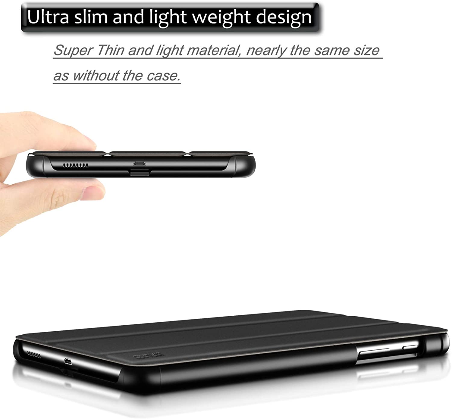 Infiland Galaxy Tab A 8.0 2018 Case, Ultra Slim Tri-Fold Shell Case Cover - Black - e4cents