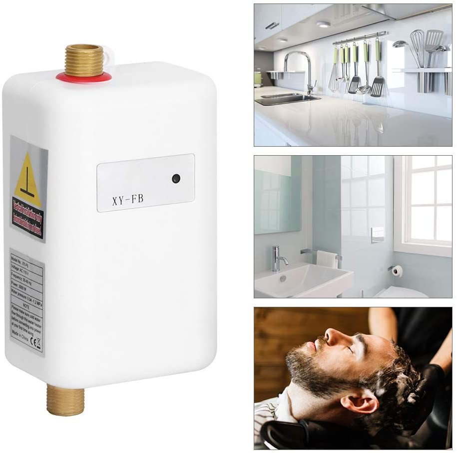 White Mini Tankless Instant Hot Water Heater Bathroom Kitchen Washing for Hot and Cold Dual-use(US 110V) - e4cents