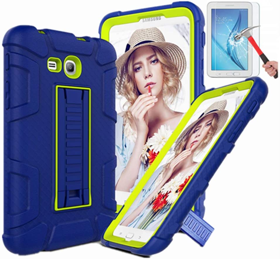 Samsung Galaxy Tab E Lite 7.0 Case, Galaxy Tab 3 Lite 7.0 Kids Case With HD Screen Protector. (Green+Navy Blue) - e4cents