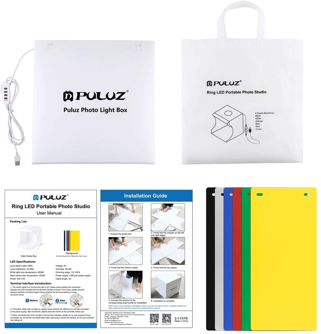 Portable Ring Light Photo Studio Light Box, Photography Shooting Light Tent Kit  + 6 backdrops.