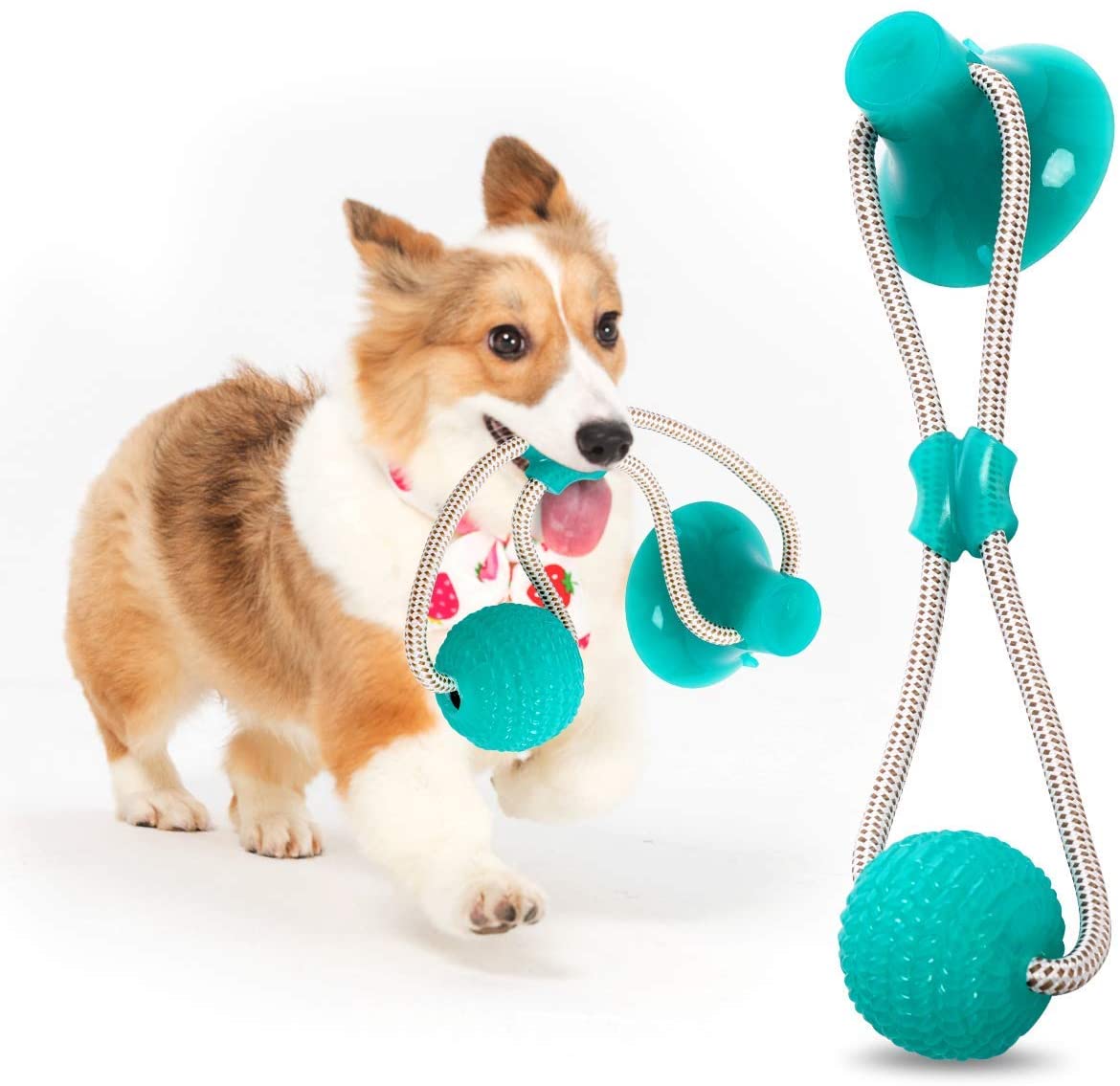 Smart Dog Suction Cup Dog Toy - Self-Playing Dog Tug Toy, Dog Pull Toy with Chew Rubber Ball (Blue /Green) - e4cents